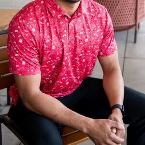 Fore Fathers Short Sleeve Dog Dad Golf Polo Shirt Red Men's Size Large